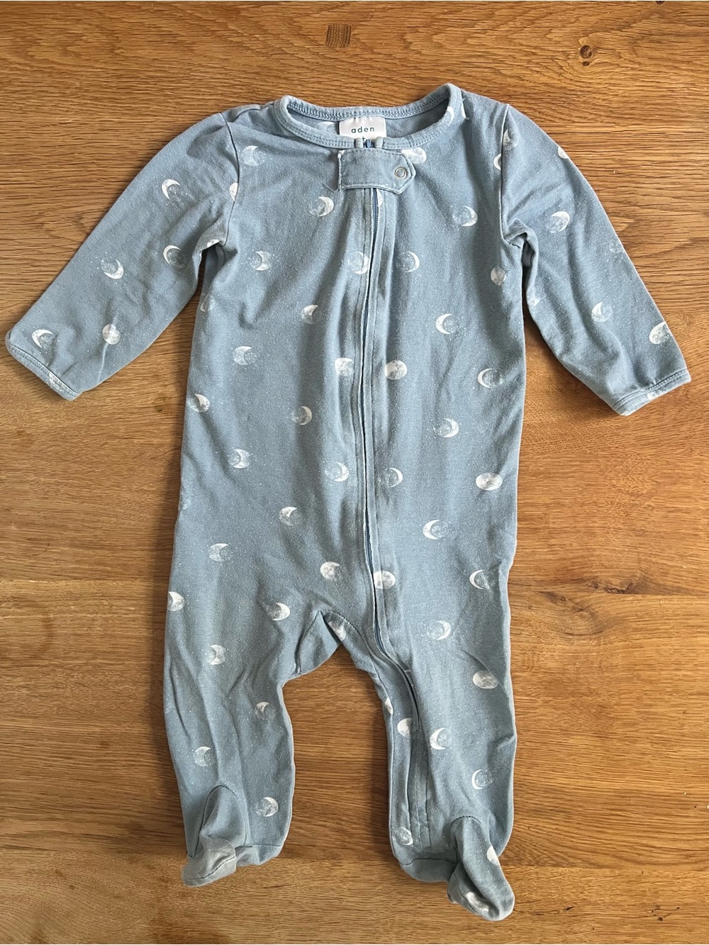 aden + anais Moon Print Light Blue Footed One-Piece Sleeper Footie Pajama Baby